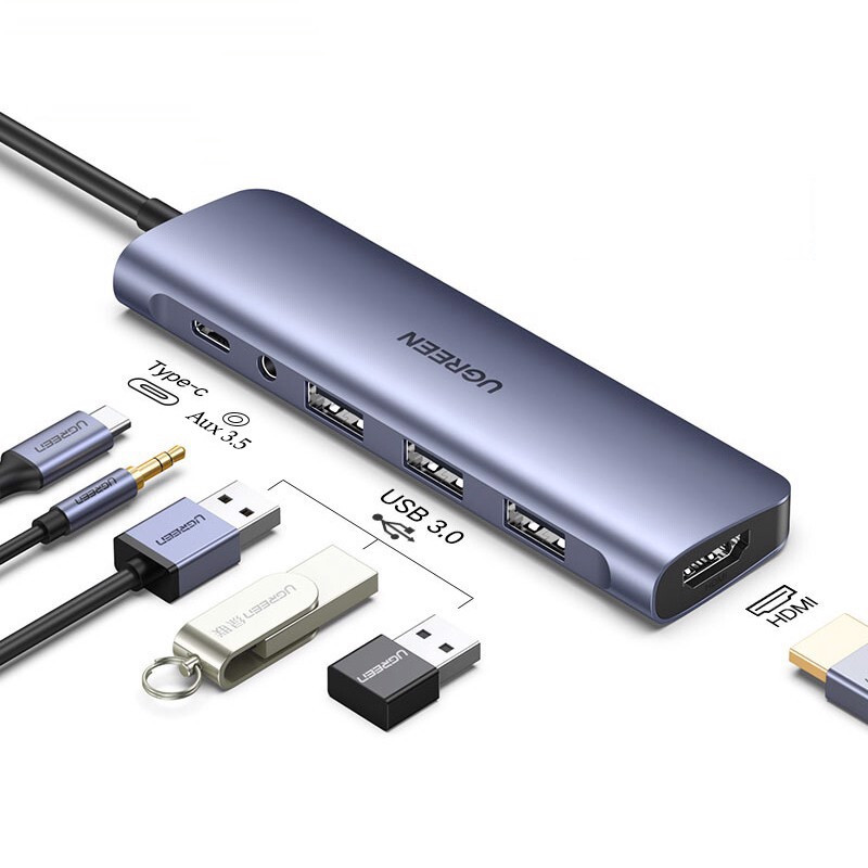 Hub chuyển đổi Ugreen USB C 6 trong 1 hỗ trợ 4K CM136